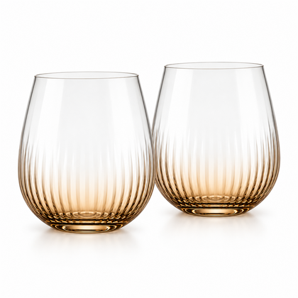 Amber Optic Rib Stemless Wine Tumbler – Set of 2