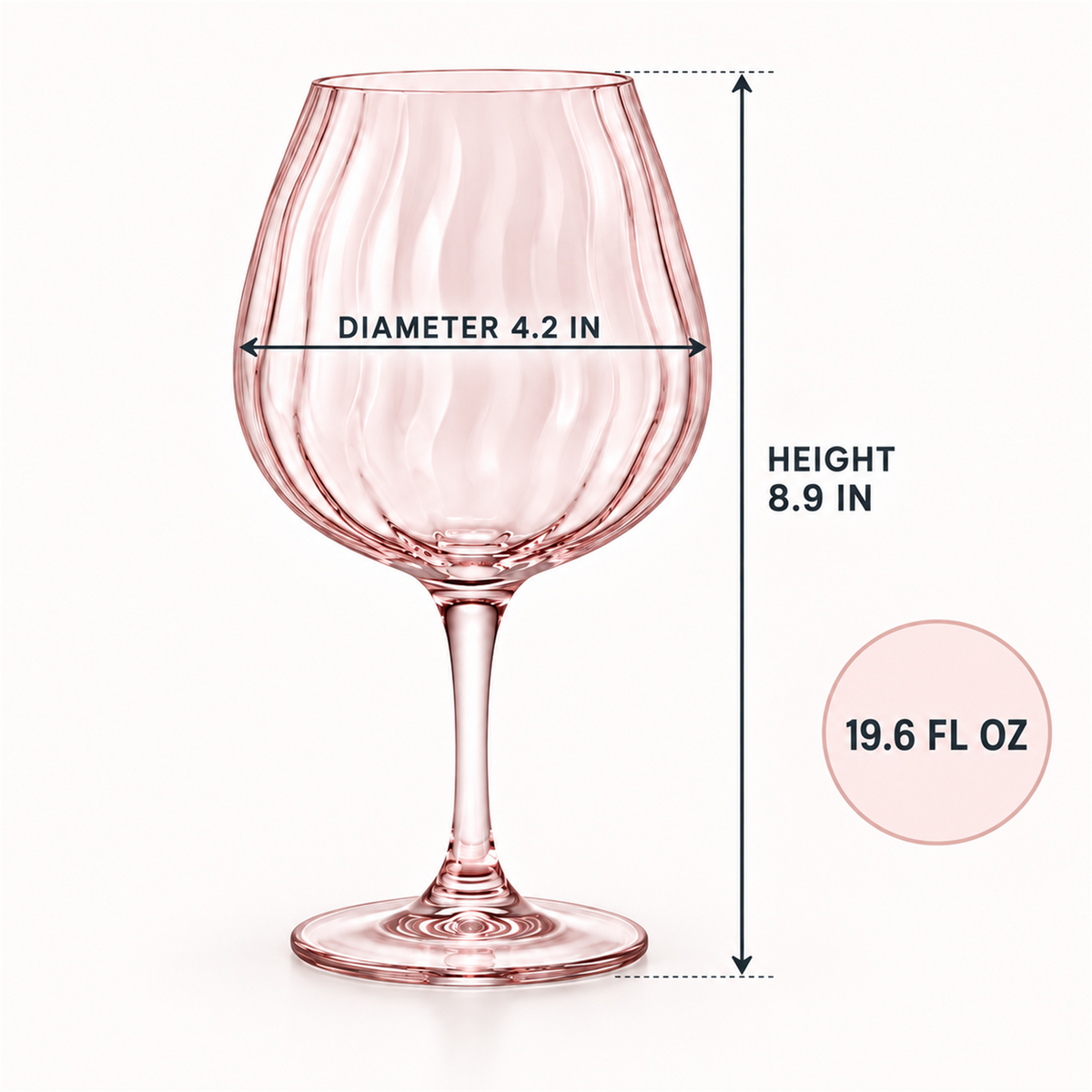 Vintage Wave Red Wine Glass – Set of 2 – Dimensions diagram