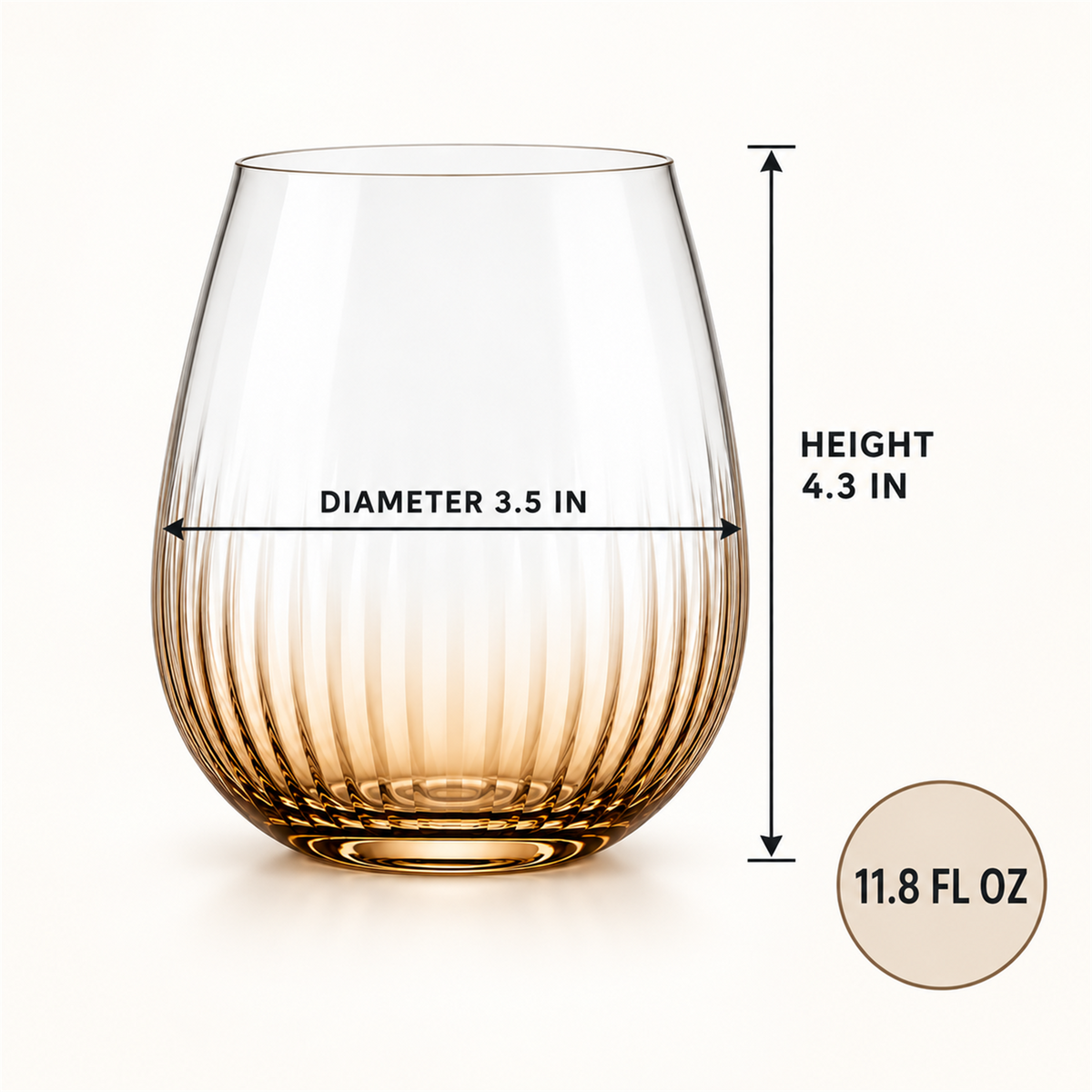 Amber Optic Rib Stemless Wine Tumbler – Set of 2