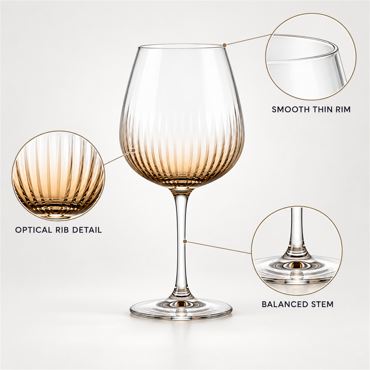Amber Optic Rib Red Wine Glass – Set of 2