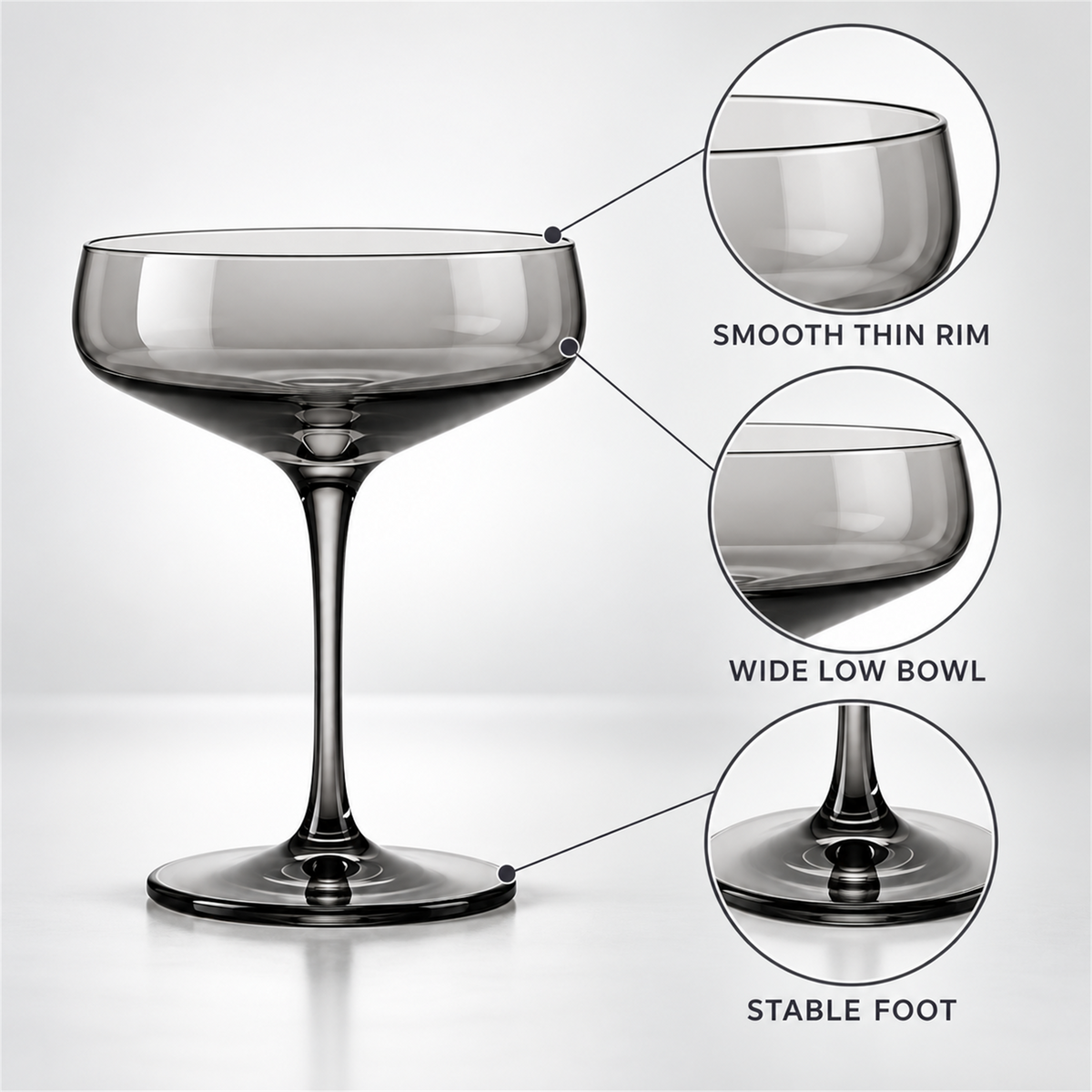 Smoke Architectural Coupe Cocktail Glass – Set of 2