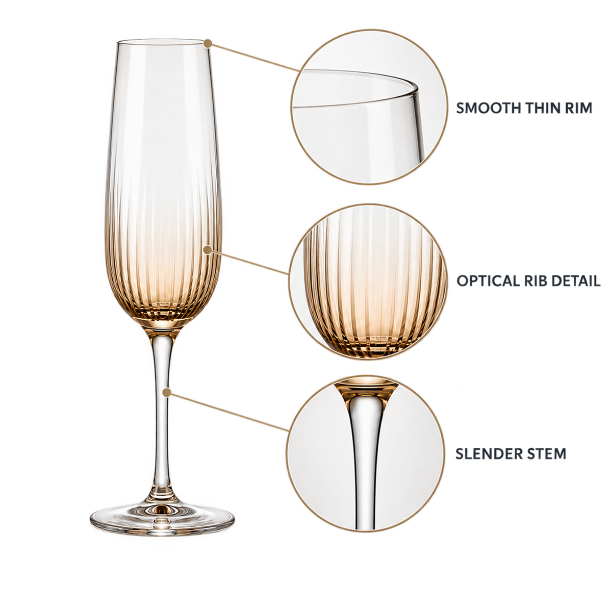 Amber Optic Rib Champagne Flute – Set of 2