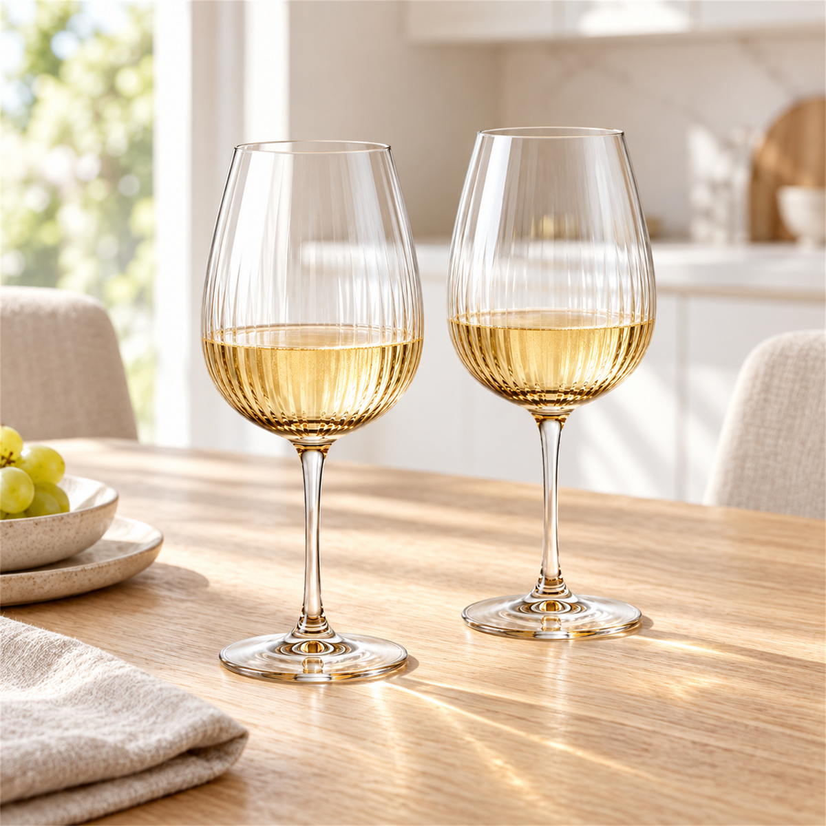 Amber Optic Rib White Wine Glass – Set of 2