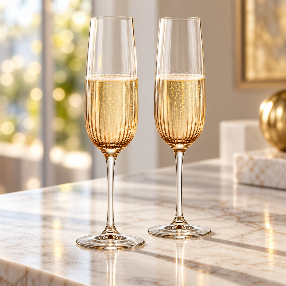 Amber Optic Rib Champagne Flute – Set of 2