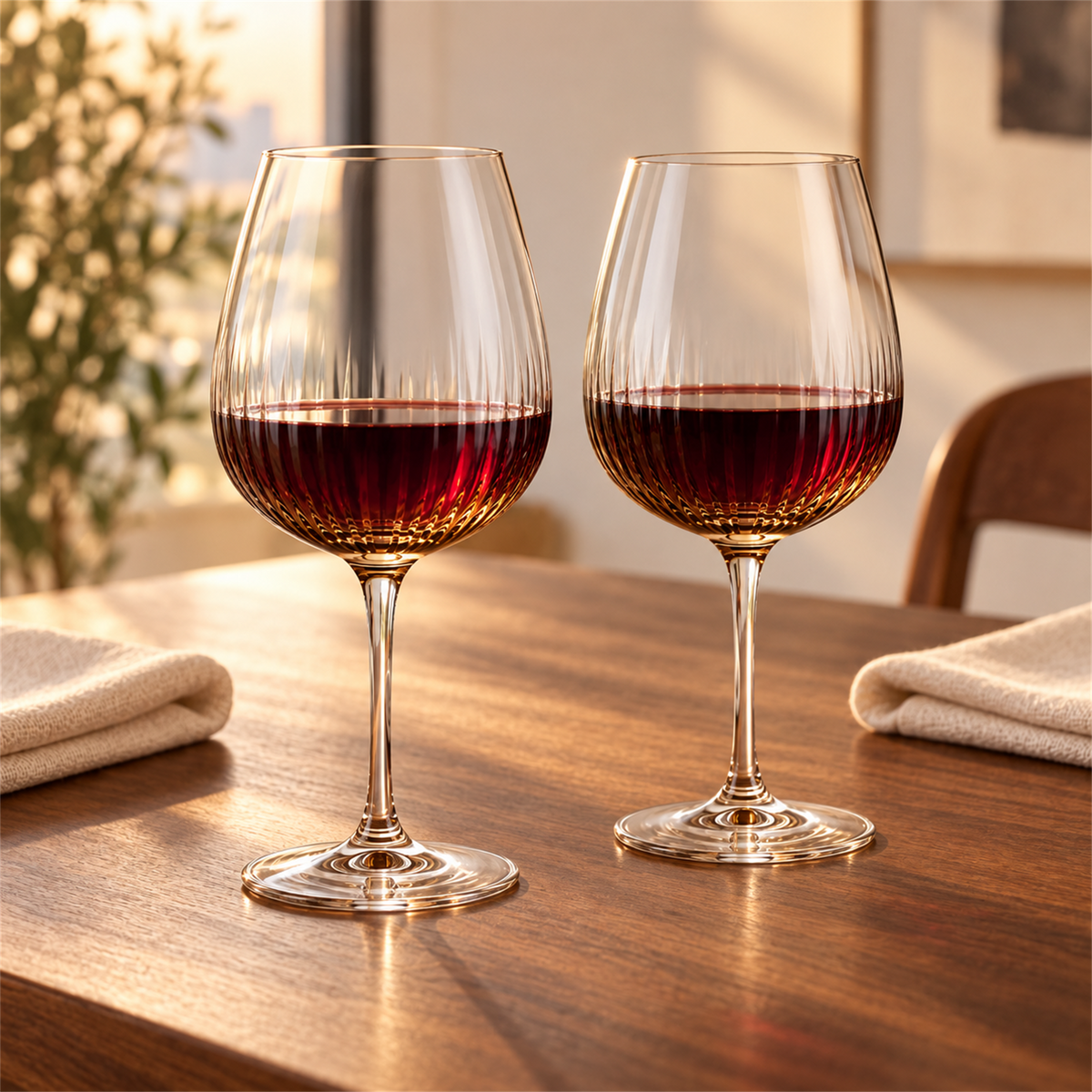 Amber Optic Rib Red Wine Glass – Set of 2 – Lifestyle dining scene
