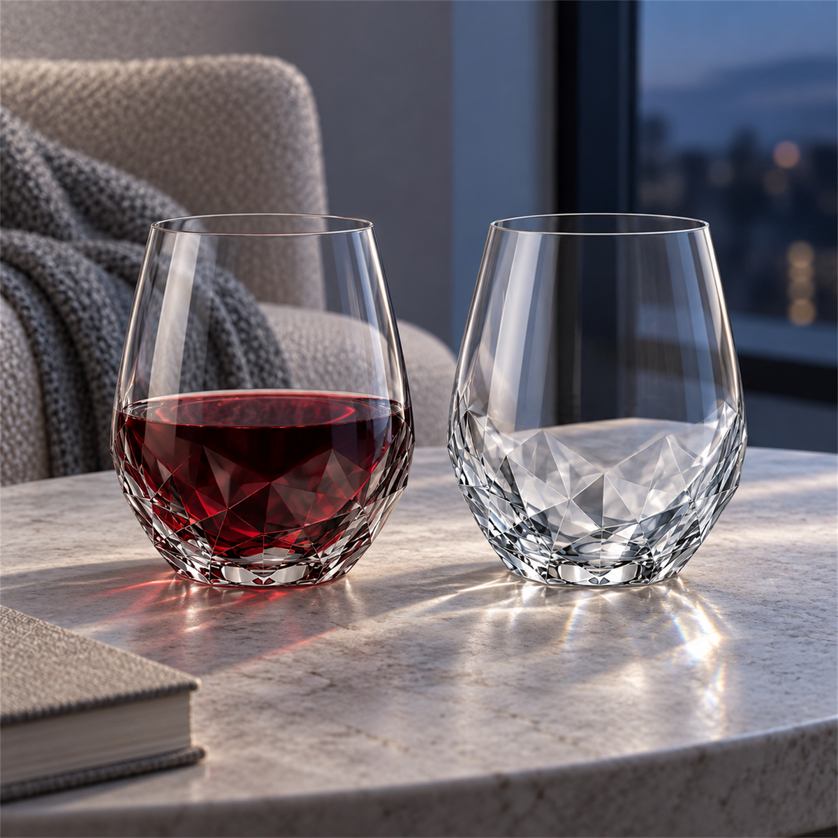 Glacier Facet Stemless Wine Tumbler – Set of 2