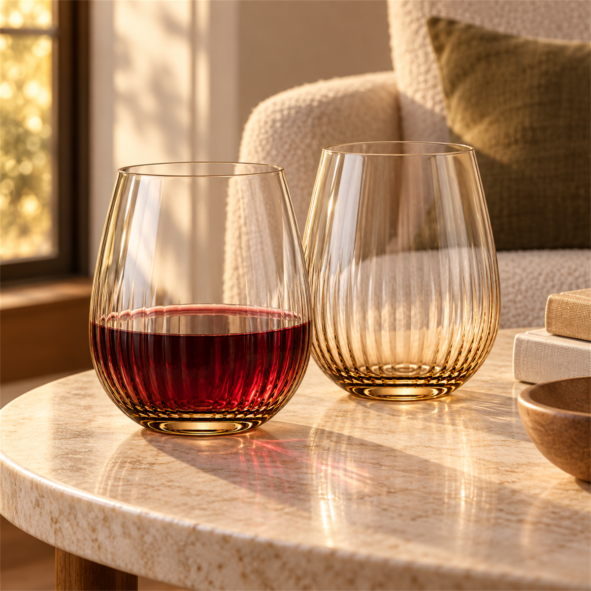 Amber Optic Rib Stemless Wine Tumbler – Set of 2