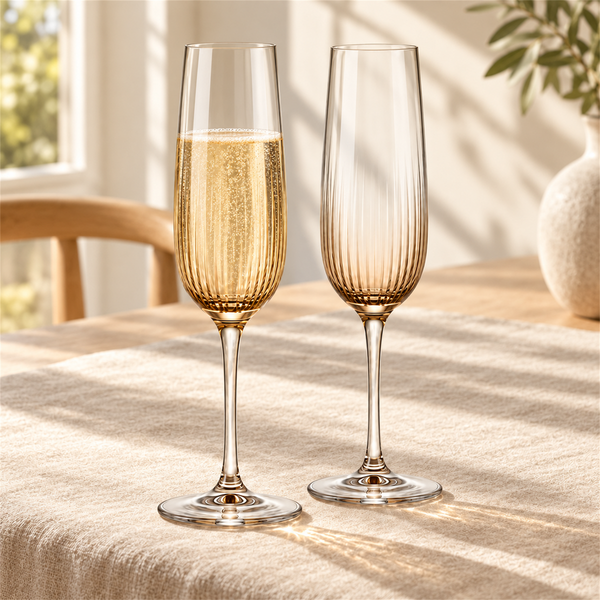 Amber Optic Rib Champagne Flute – Set of 2
