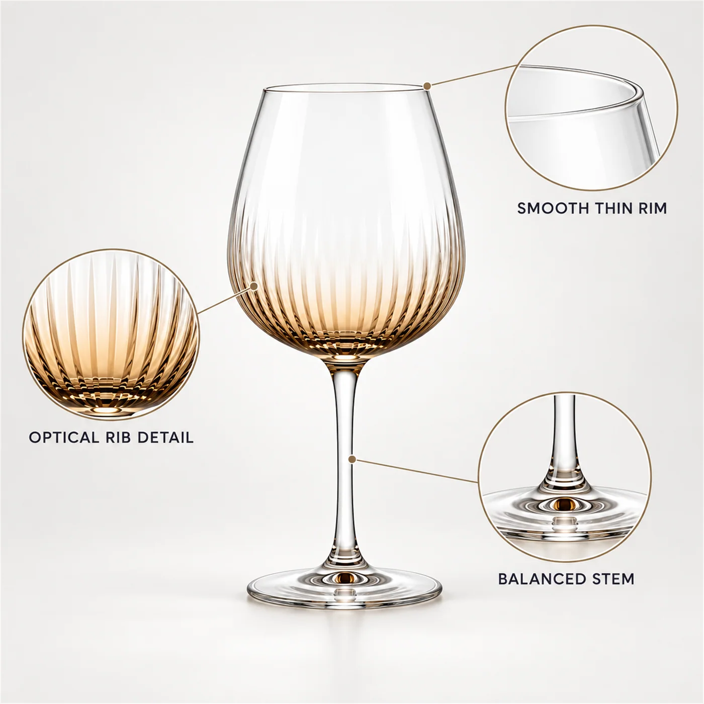 Amber Optic Rib red wine glass feature callouts
