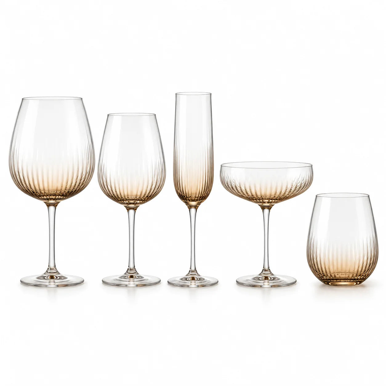 The five Amber Optic Rib glass designs