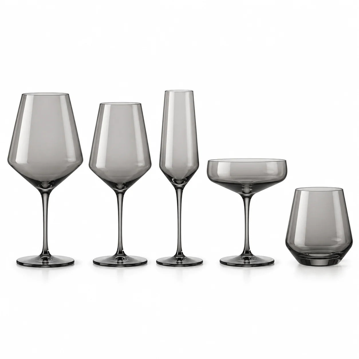 Five graphite-gray glasses in the Smoke Architectural collection